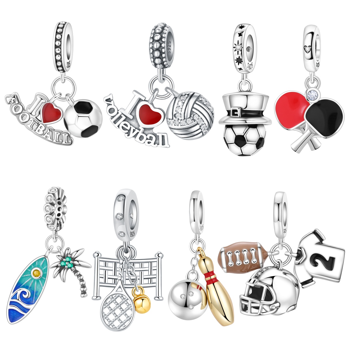 Table Tennis Volleyball - MISEFF S925 Sterling Silber Charm Anhänger
